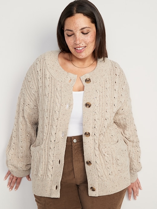 Image number 7 showing, Speckled Cable-Knit Cardigan Sweater for Women