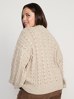 Speckled Cable-Knit Cardigan Sweater for Women