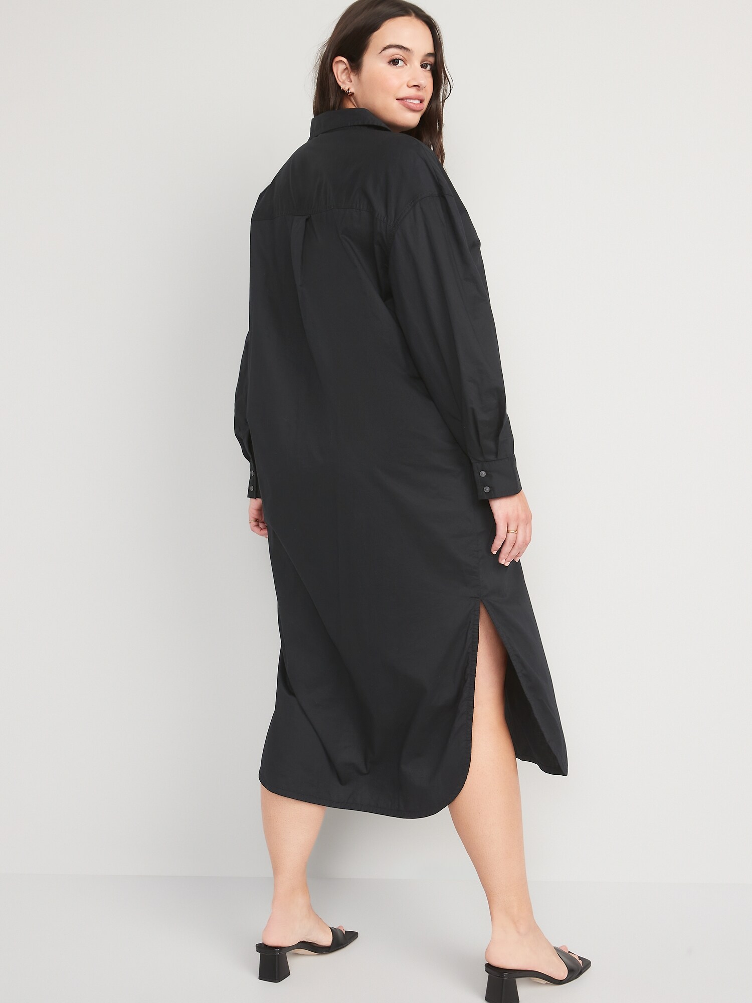Long-Sleeve Cotton-Poplin Midi Shirt 