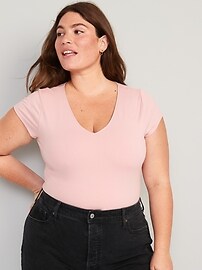 Fitted Short-Sleeve V-Neck Bodysuit for Women