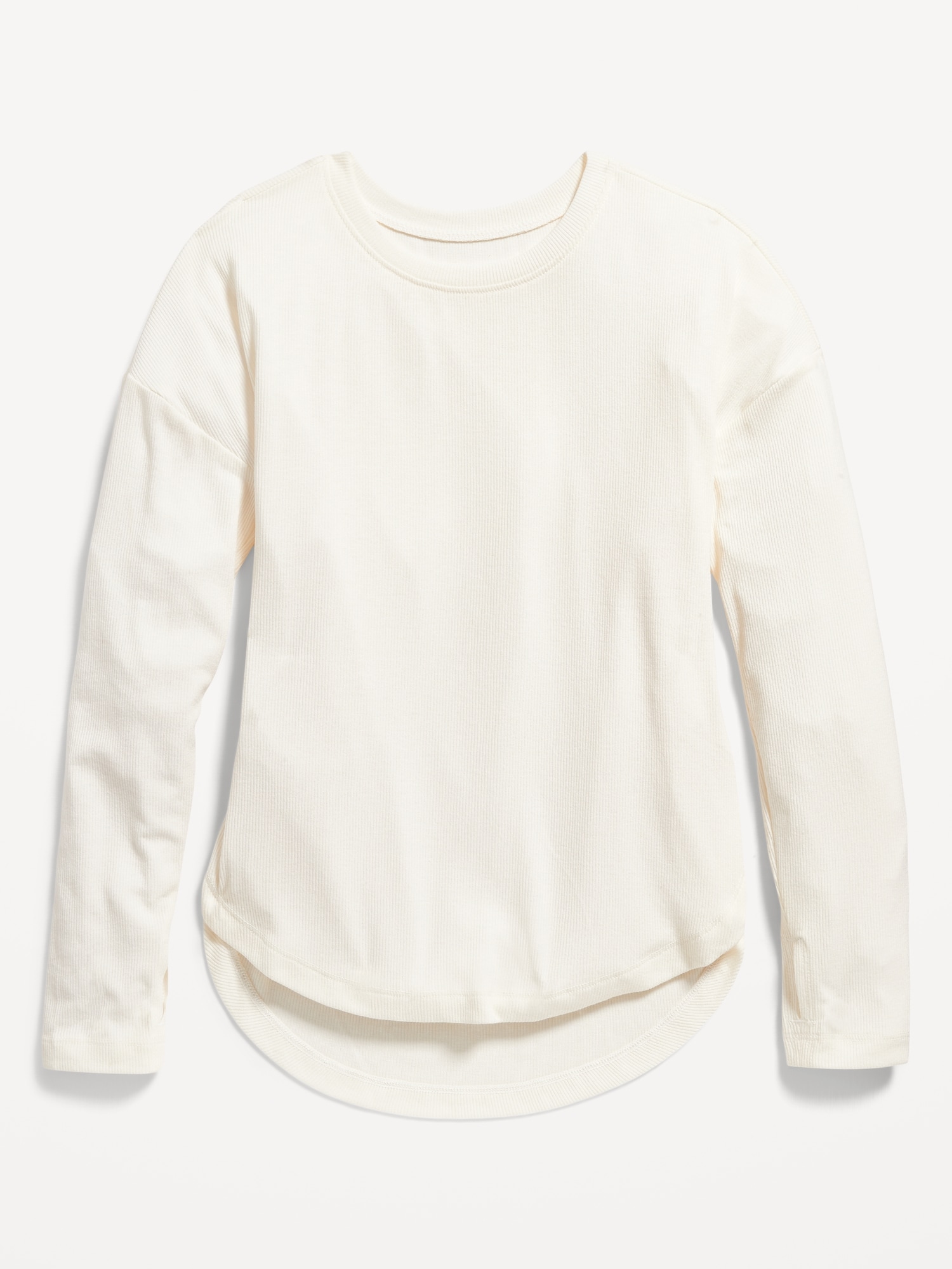 Old Navy UltraLite Long-Sleeve Rib-Knit Tunic T-Shirt for Girls white. 1