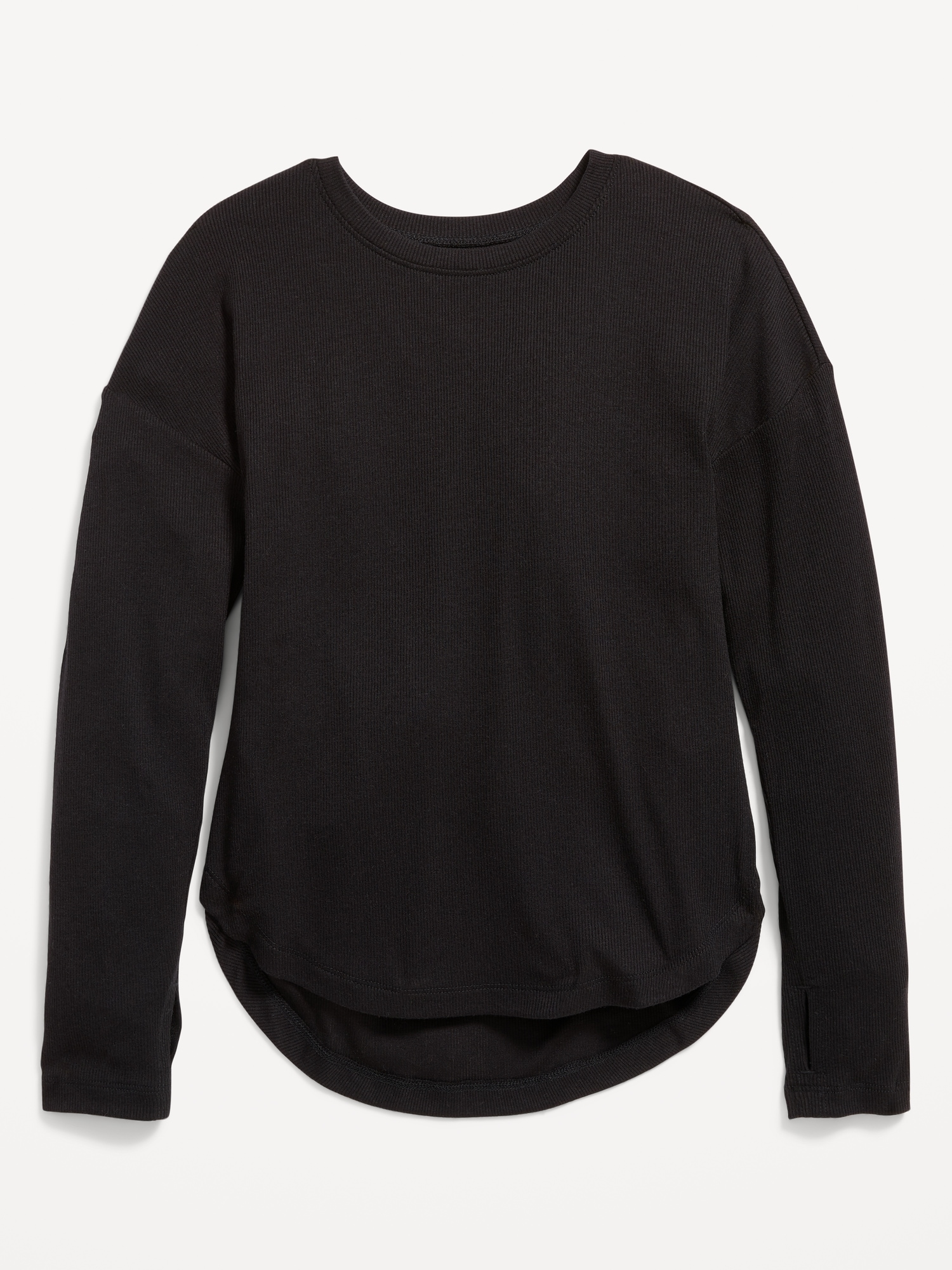Old Navy UltraLite Long-Sleeve Rib-Knit Tunic T-Shirt for Girls black. 1