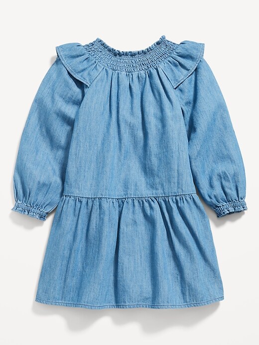 Long-Sleeve Ruffle-Trim Tiered Swing Dress for Toddler Girls