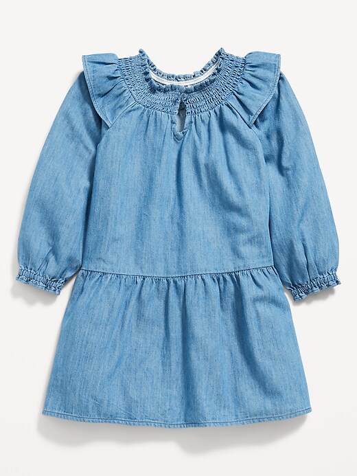 Long-Sleeve Ruffle-Trim Tiered Swing Dress for Toddler Girls