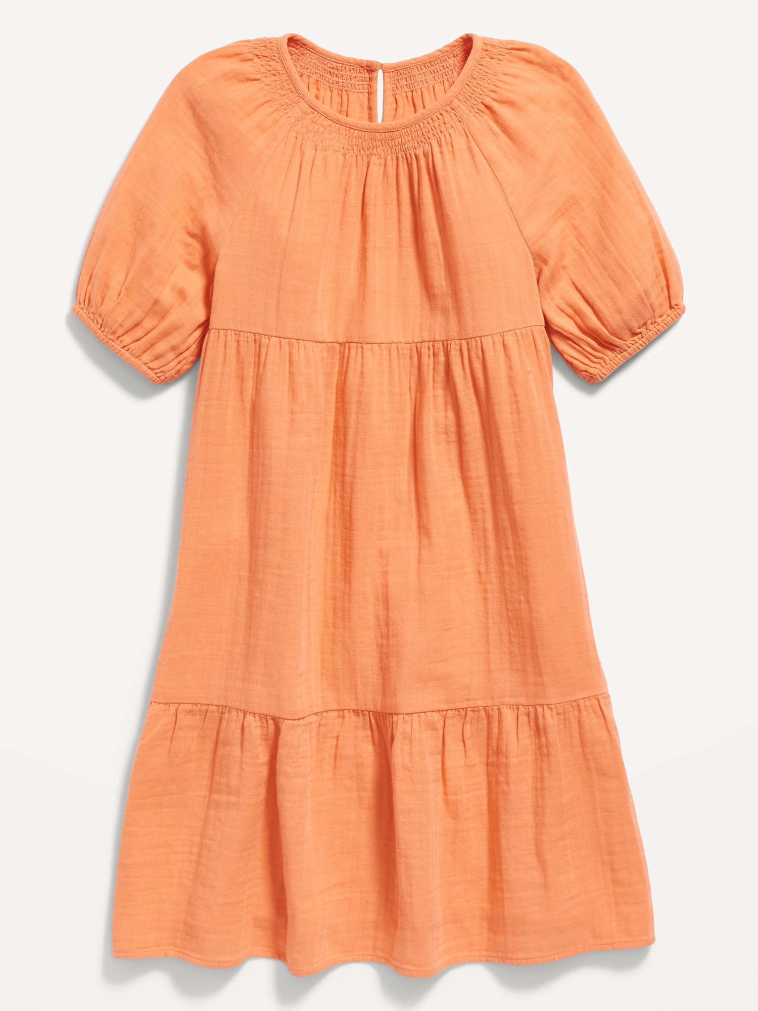 Crepe Puff-Sleeve Tiered Knee-Length Dress for Girls | Old Navy