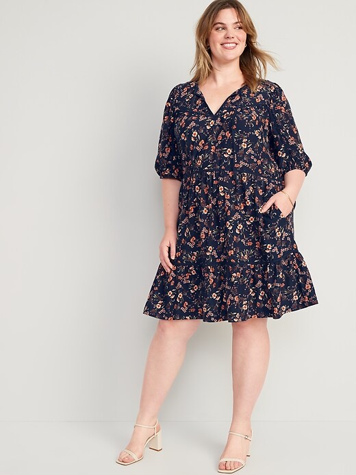 Image number 7 showing, Puff-Sleeve Floral Mini Swing Dress for Women