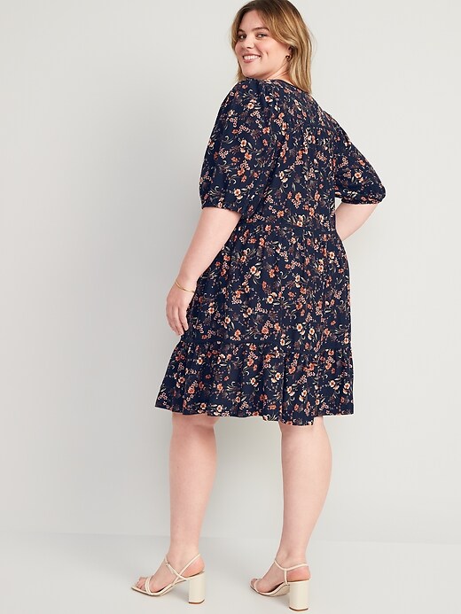 Image number 8 showing, Puff-Sleeve Floral Mini Swing Dress for Women