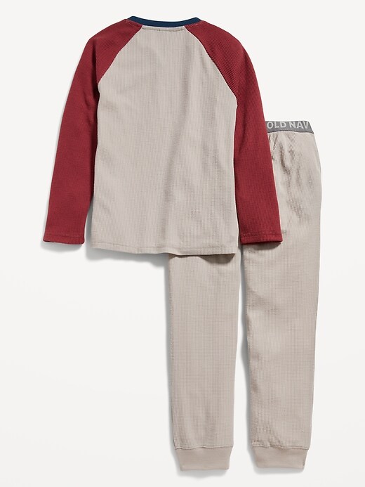 Thermal-Knit Raglan-Sleeve Henley Pajama Set for Boys