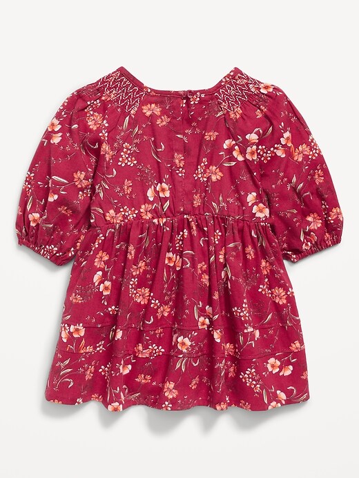 View large product image 2 of 3. Elbow-Sleeve Cinched-Waist Floral Dress for Baby