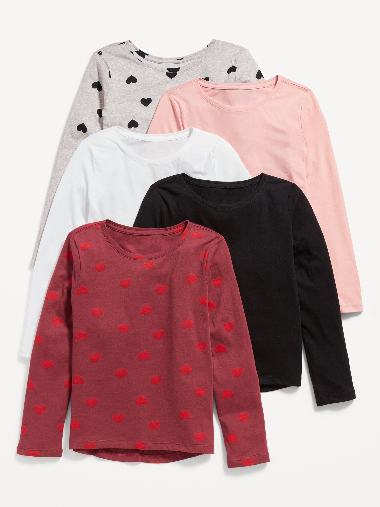 Old Navy Softest Long-Sleeve T-Shirt 5-Pack for Girls red. 1