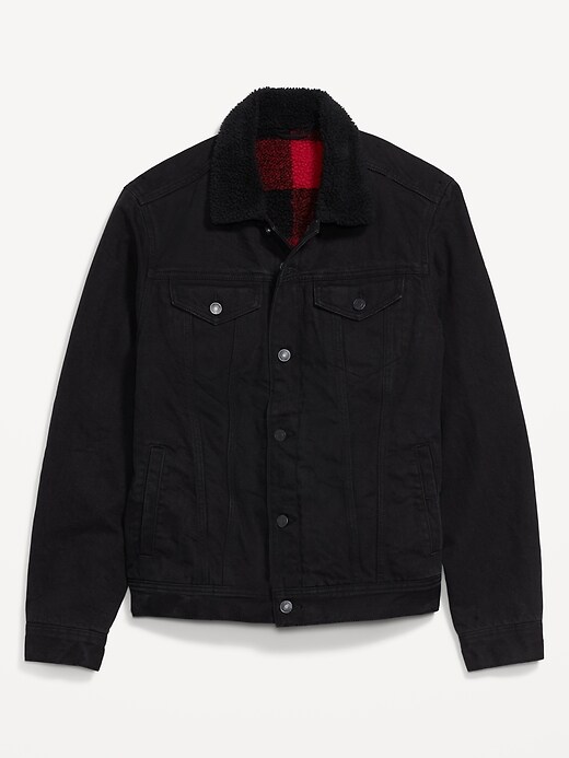 Image number 4 showing, Sherpa-Lined Non-Stretch Black Jean Jacket
