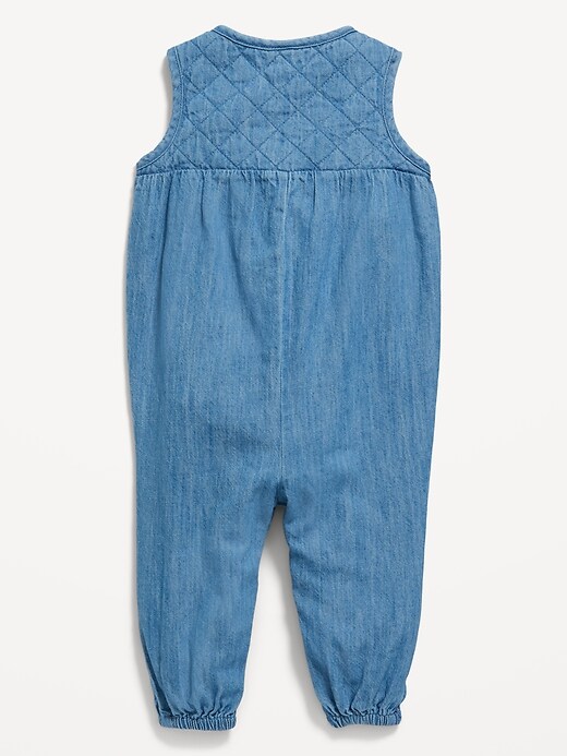Sleeveless Quilted-Yoke Chambray One-Piece for Baby