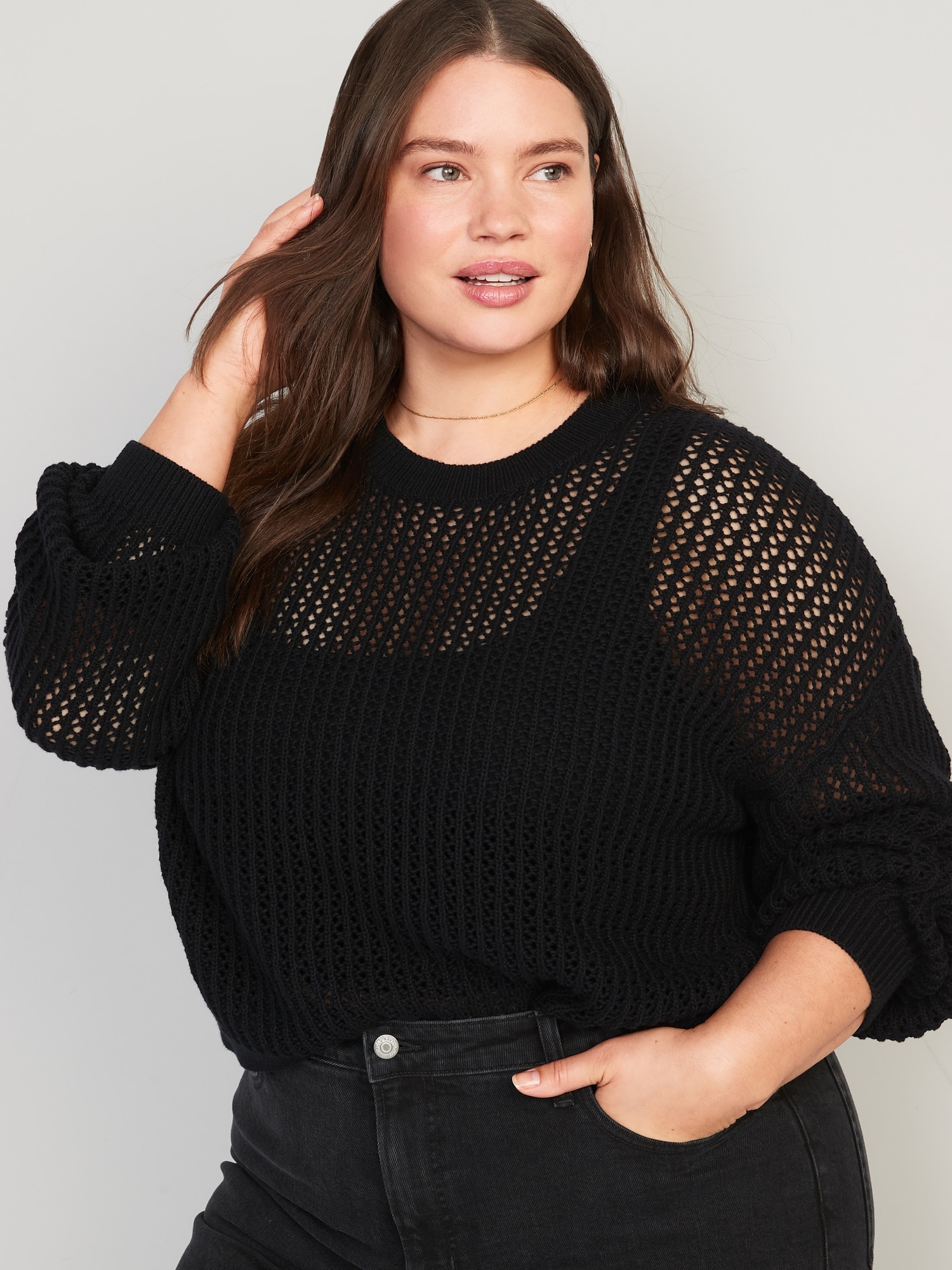 Long-Sleeve Cropped Crochet Sweater for Women | Old Navy
