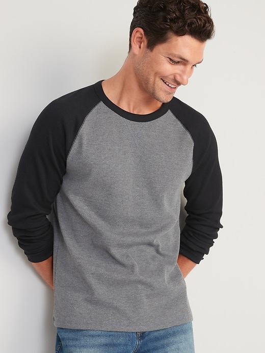 Image number 1 showing, Thermal-Knit Color-Blocked Raglan-Sleeve T-Shirt for Men