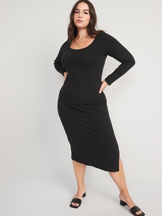 Image number 5 showing, Fitted Long-Sleeve Rib-Knit Midi Dress for Women