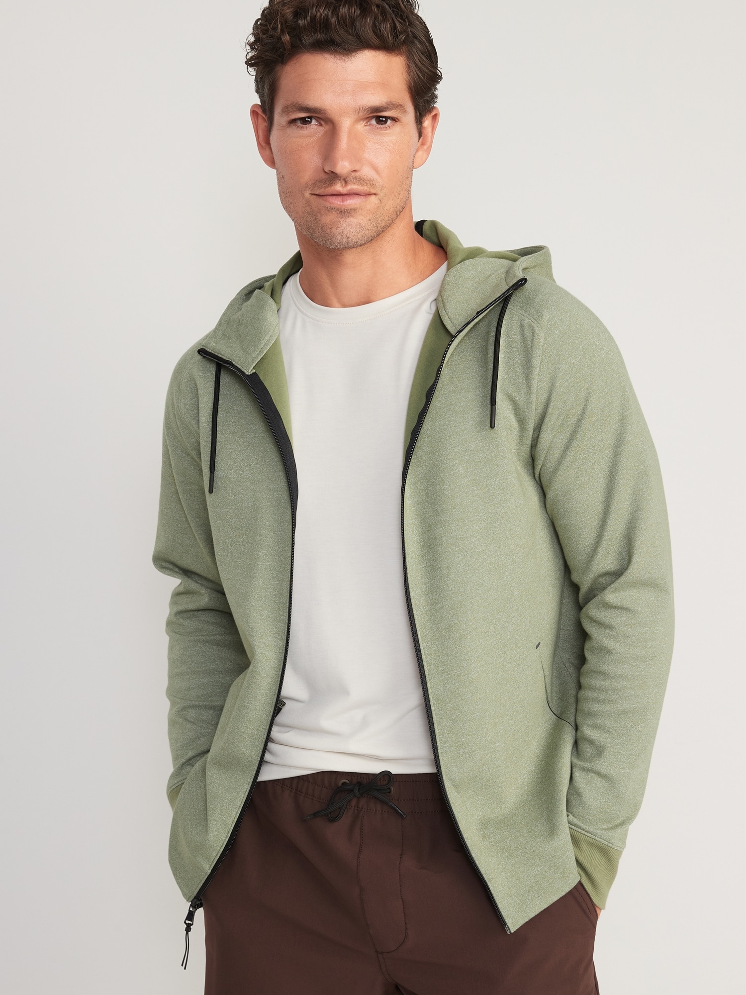 Old Navy - Dynamic Fleece Hidden-Pocket Zip-Front Hoodie for Men brown