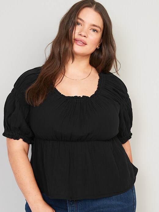 Puff-Sleeve Shirred Babydoll Blouse for Women | Old Navy