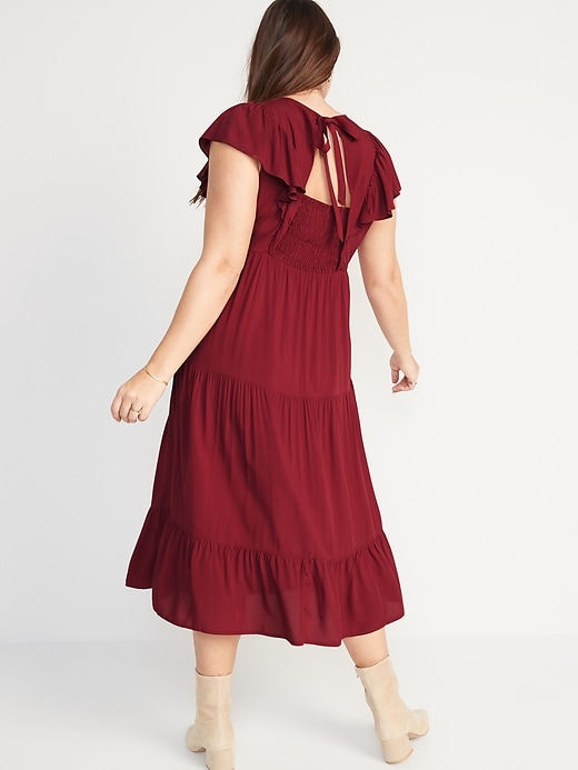 Image number 6 showing, Fit & Flare Flutter-Sleeve Tiered Smocked Midi Dress