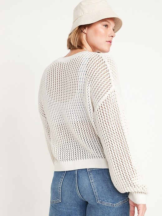 Image number 6 showing, Long-Sleeve Cropped Crochet Sweater for Women