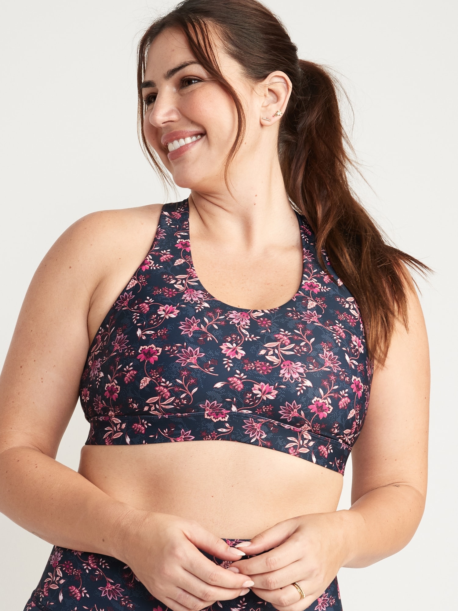 Old Navy Medium Support PowerSoft Strappy Sports Bra Pink Floral Size 3X NWT