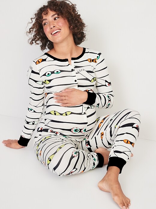 Image number 3 showing, Maternity Matching Printed One-Piece Pajamas