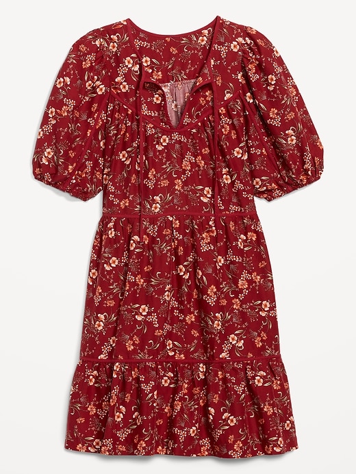 Image number 4 showing, Puff-Sleeve Floral Mini Swing Dress