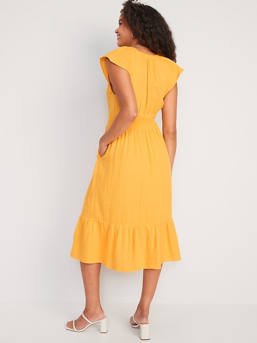 Image number 2 showing, Waist-Defined Flutter-Sleeve Smocked Midi Dress for Women