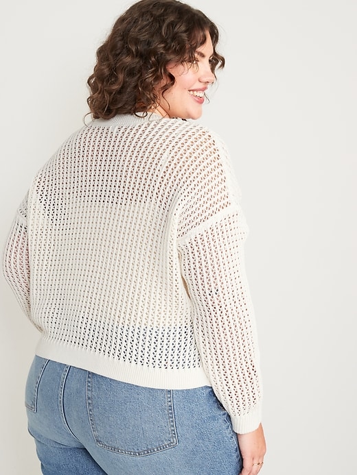 Image number 8 showing, Long-Sleeve Cropped Crochet Sweater for Women