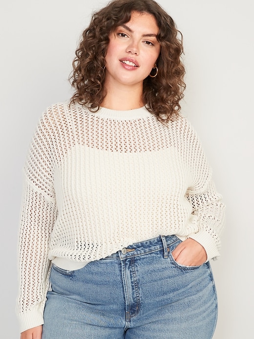 Image number 7 showing, Long-Sleeve Cropped Crochet Sweater for Women