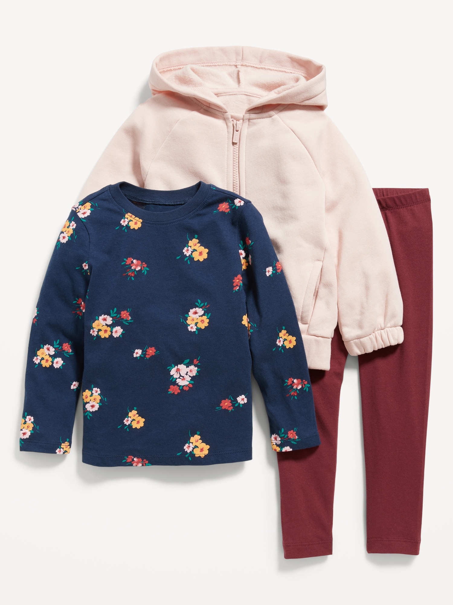 Oldnavy Zip Hoodie, Long-Sleeve T-Shirt & Leggings 3-Pack for Toddler Girls