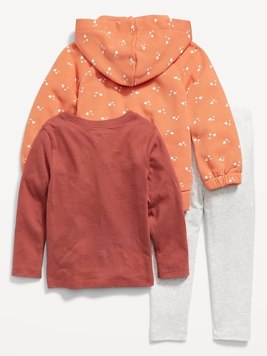 Zip Hoodie, Long-Sleeve T-Shirt & Leggings 3-Pack for Toddler Girls