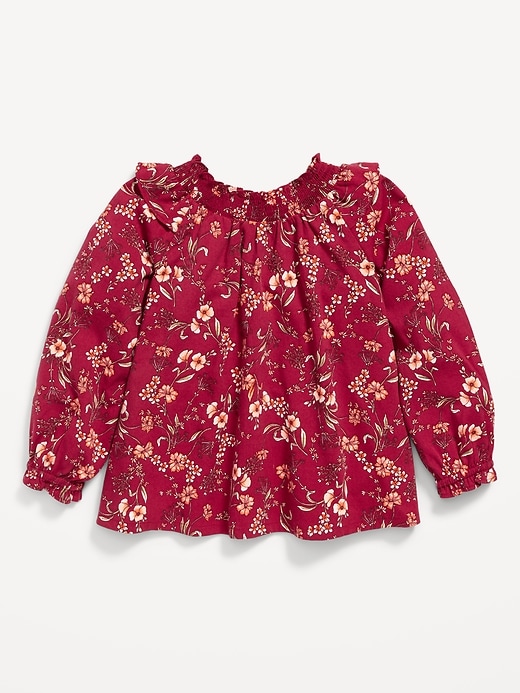 View large product image 2 of 3. Smocked-Ruffle Long-Sleeve Floral-Print Top for Toddler Girls