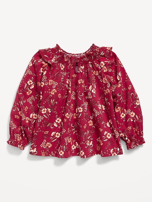 View large product image 1 of 3. Smocked-Ruffle Long-Sleeve Floral-Print Top for Toddler Girls