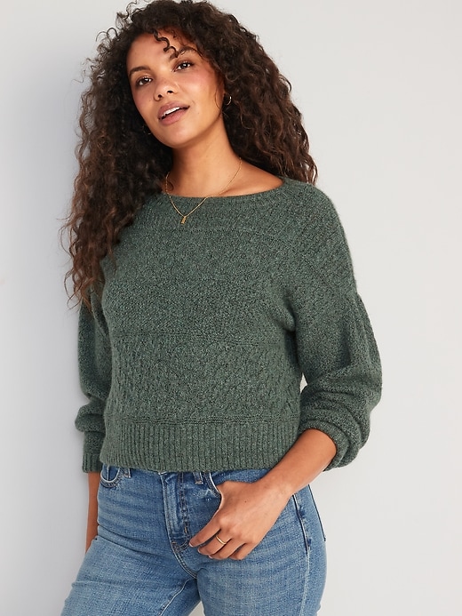 Image number 1 showing, Cozy Plush-Yarn Textured-Knit Sweater for Women