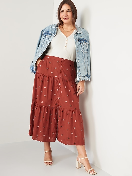 FloralPrint Tiered ButtonFront Maxi Skirt Old Navy