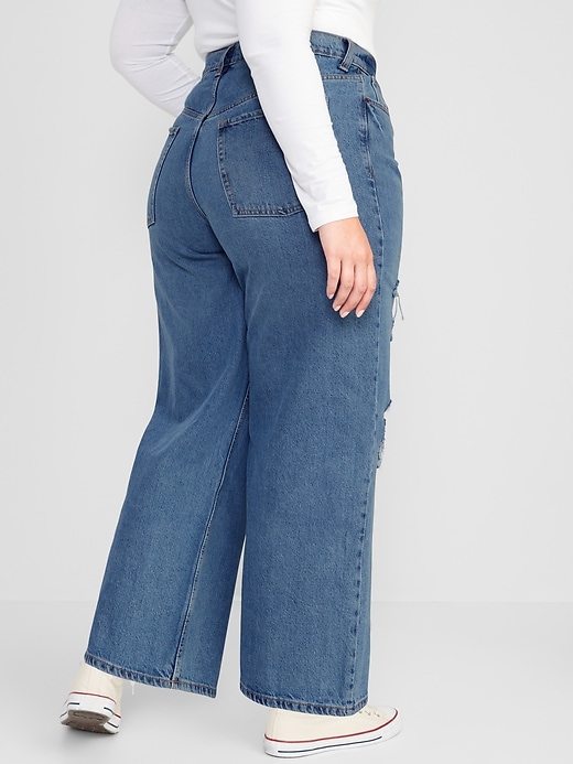 Image number 8 showing, Extra High-Waisted Ripped Baggy Wide-Leg Non-Stretch Jeans for Women