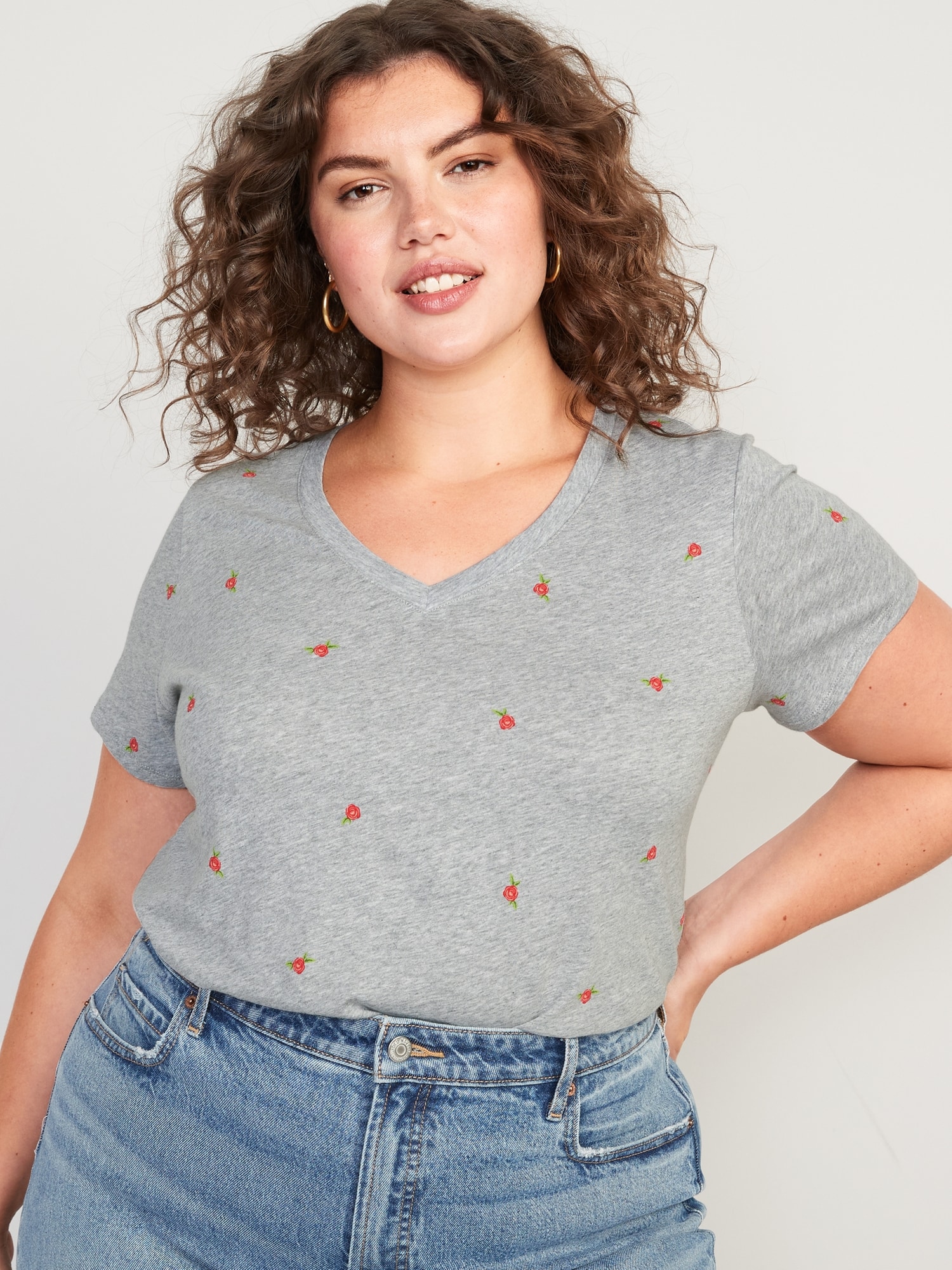 Short-Sleeve EveryWear Floral-Print Heathered T-Shirt for Women | Old Navy