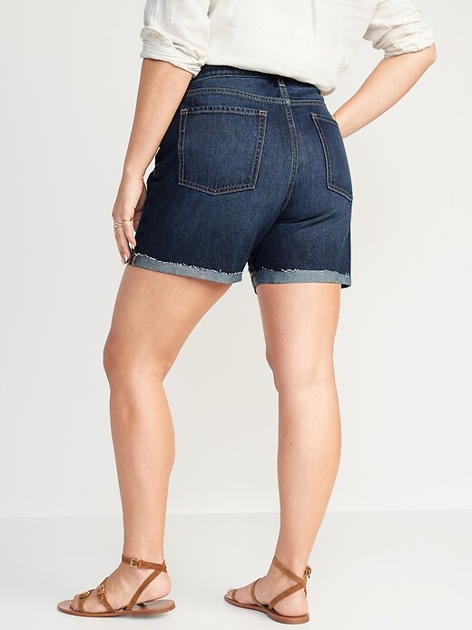 Image number 6 showing, High-Waisted Slouchy Straight Non-Stretch Cut-Off Jean Shorts for Women -- 5-inch inseam