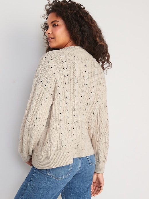 Image number 2 showing, Speckled Cable-Knit Cardigan Sweater for Women