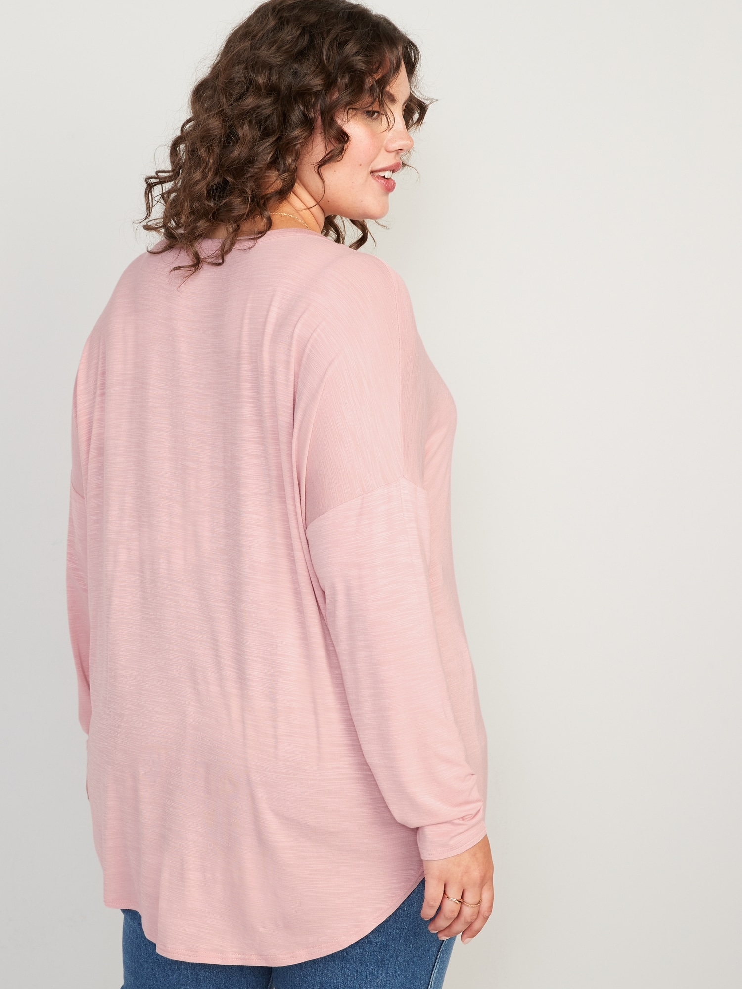 Long-Sleeve Luxe Slub-Knit Tunic T-Shirt for Women