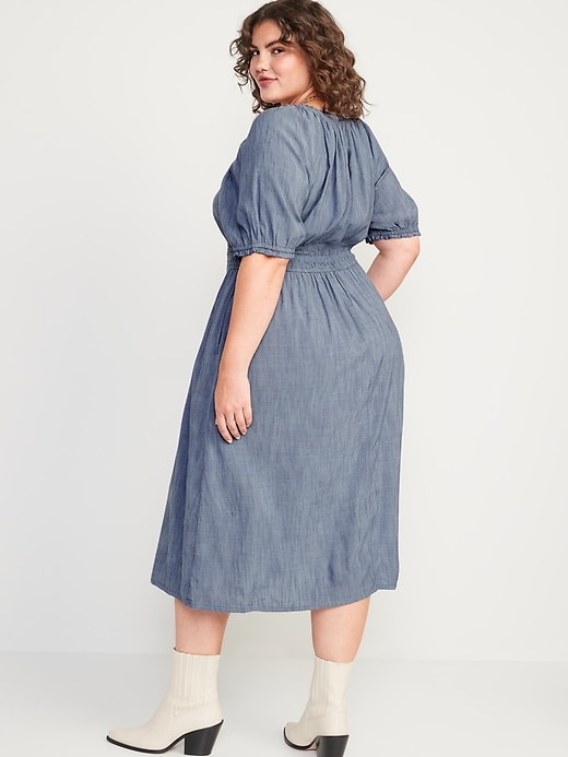 Waist-Defined Puff-Sleeve Smocked Midi Dress for Women | Old Navy