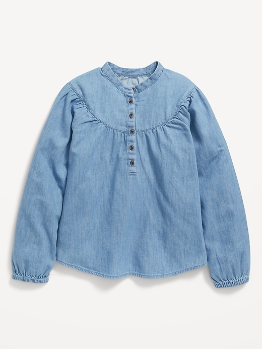 View large product image 1 of 2. Chambray Long-Sleeve Button-Front Top for Girls