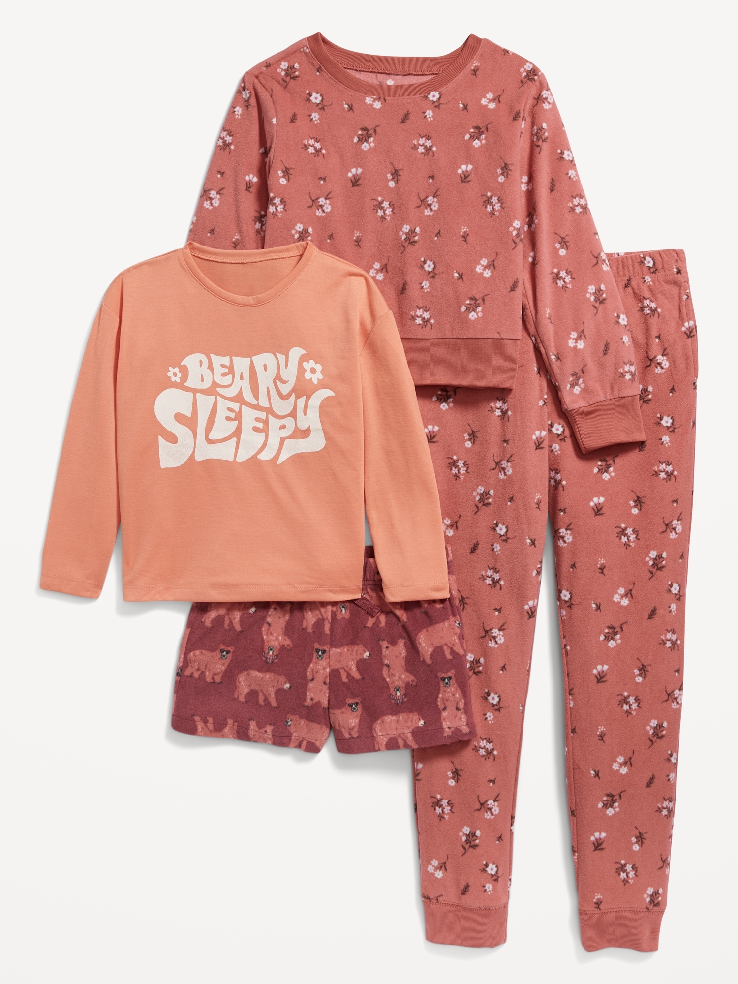 Old Navy 4-Piece Micro Fleece Printed Pajama Set for Girls red. 1