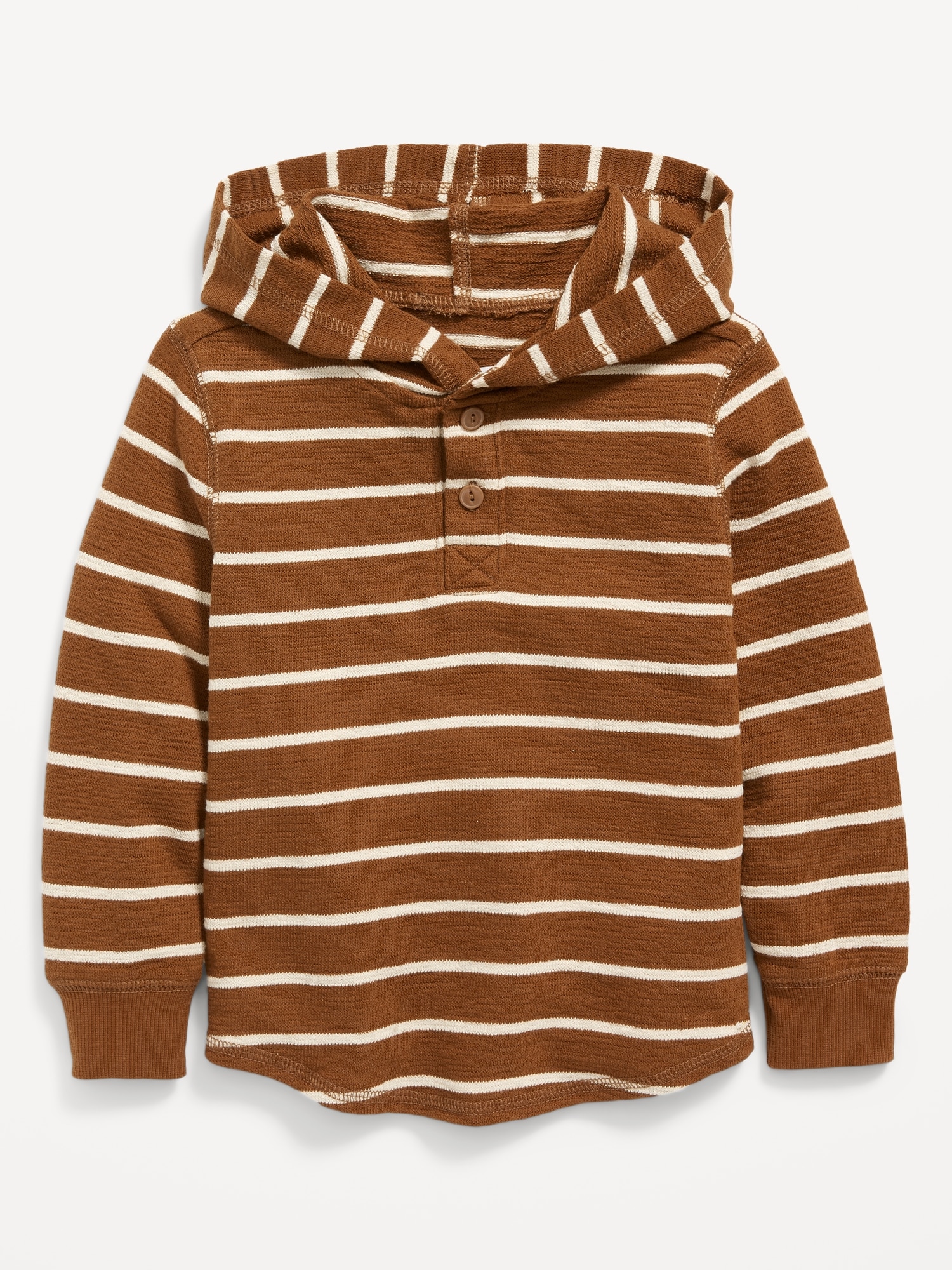 Textured Knit Striped Henley Hoodie for Toddler Boys