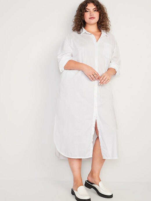 Image number 7 showing, Long-Sleeve Cotton-Poplin Midi Shirt Dress