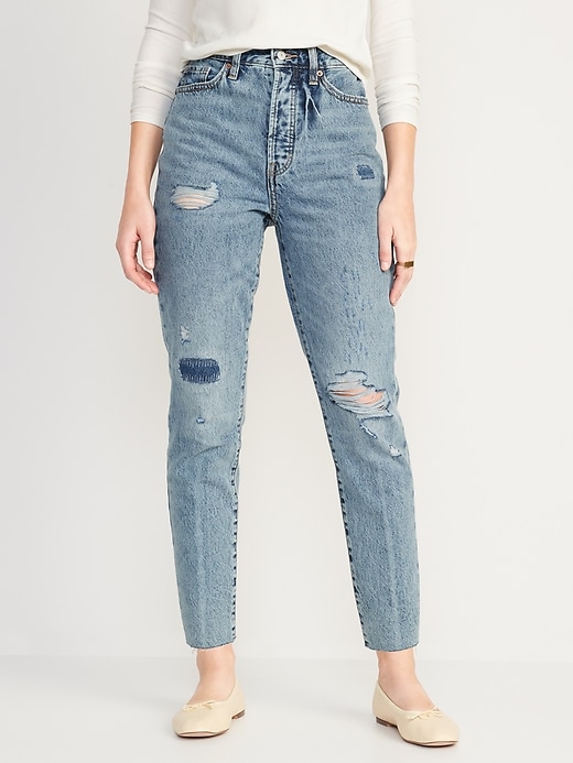 Image number 1 showing, Higher High-Waisted Button-Fly OG Straight Ripped Non-Stretch Jeans
