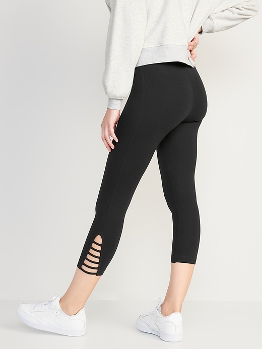 View large product image 2 of 8. High Waisted Cropped Lattice-Hem Leggings for Women