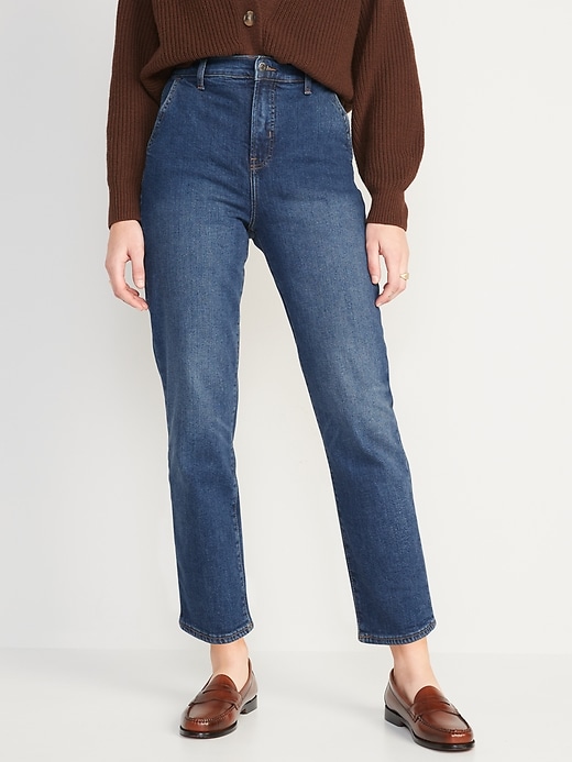 Image number 1 showing, Extra High-Waisted Sky-Hi Straight Cropped Workwear Jeans for Women