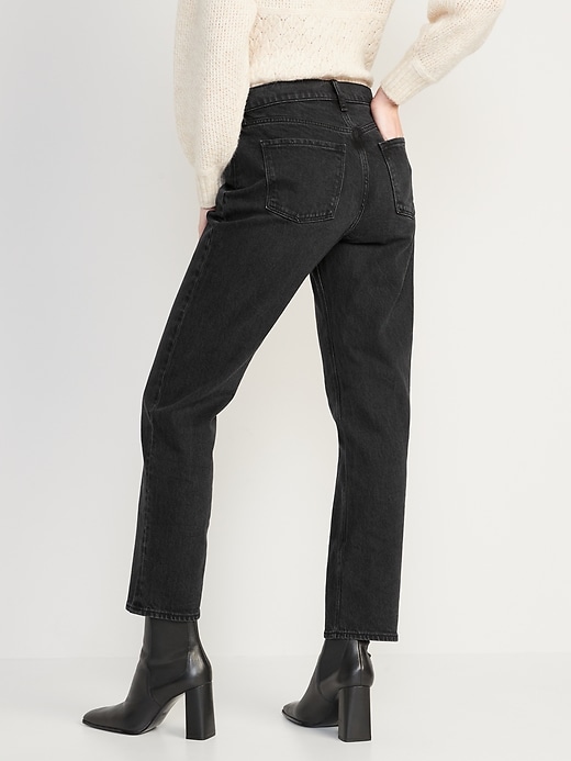 Image number 2 showing, High-Waisted Button-Fly Slouchy Straight Black-Wash Jeans for Women