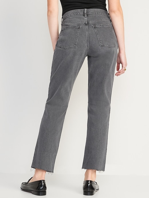 Image number 2 showing, High-Waisted Button-Fly Slouchy Straight Cut-Off Gray Jeans for Women